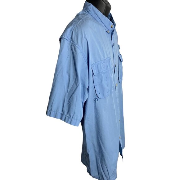 Button Down Vented Fishing Shirt XL Blue Pockets Short Sleeve Quick Dry Camp - Picture 5 of 6